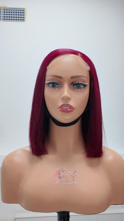 Worry Freeshop 10 inch burgundy 5x5 lace straight bob human hair wig front view