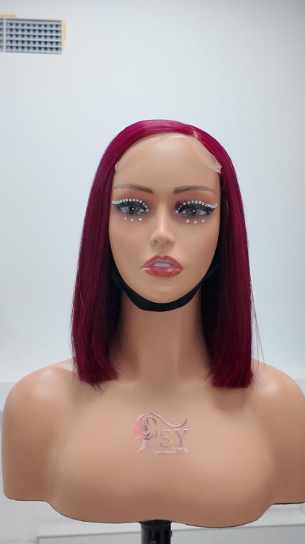 Worry Freeshop 10 inch burgundy 5x5 lace straight bob human hair wig front view