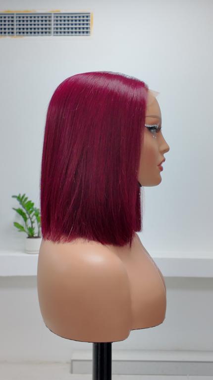 Worry Freeshop 10 inch burgundy 5x5 lace straight bob human hair wig side view