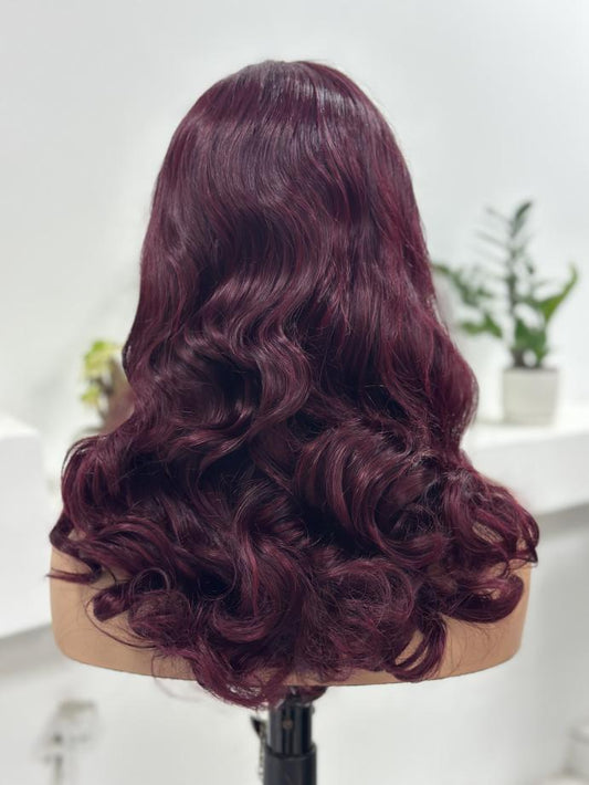 Worry Freeshop burgundy loose curly human hair lace wig back view