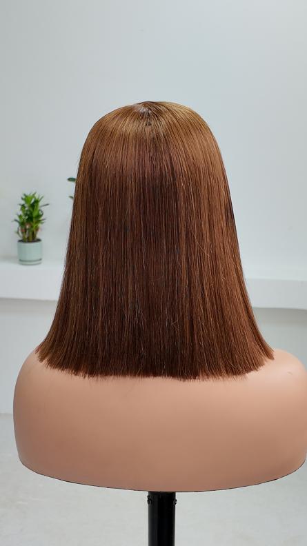 Worry Freeshop 10 inch chestnut brown 5x5 lace straight bob human hair wig back view