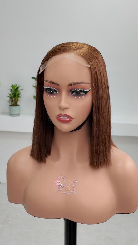Worry Freeshop 10 inch chestnut brown 5x5 lace straight bob human hair wig front view