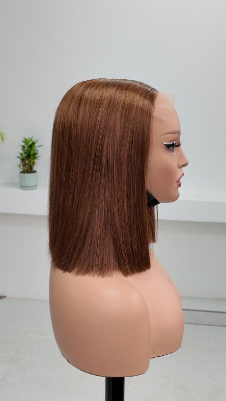 Worry Freeshop 10 inch chestnut brown 5x5 lace straight bob human hair wig side view