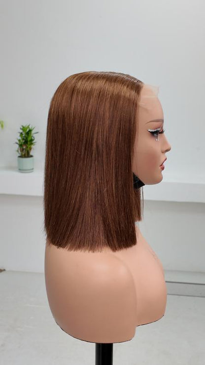Worry Freeshop 10 inch chestnut brown 5x5 lace straight bob human hair wig side view