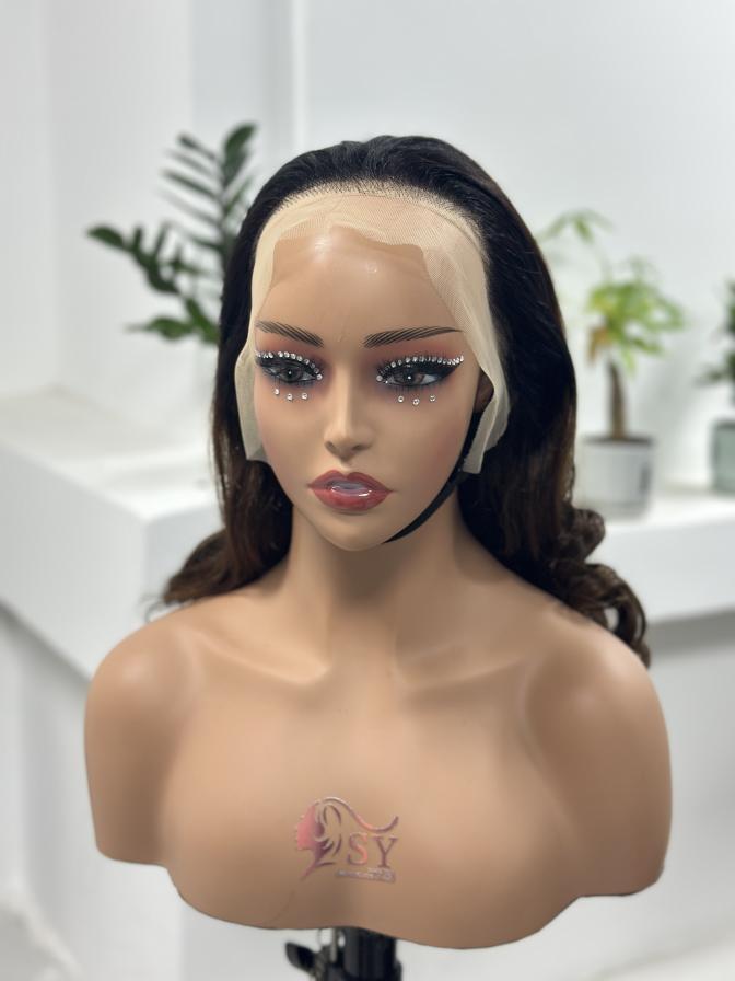 Worry Freeshop chestnut brown highlight body wave 13x4 lace front wig front view