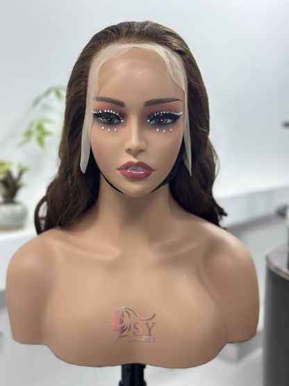Worry Freeshop chocolate brown body wave 13x4 lace front wig front view