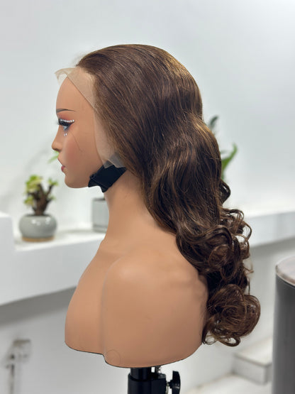 Worry Freeshop chocolate brown body wave lace front human hair wig side view