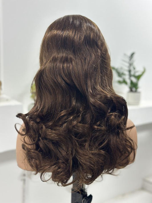Worry Freeshop chocolate brown body wave human hair wig back view