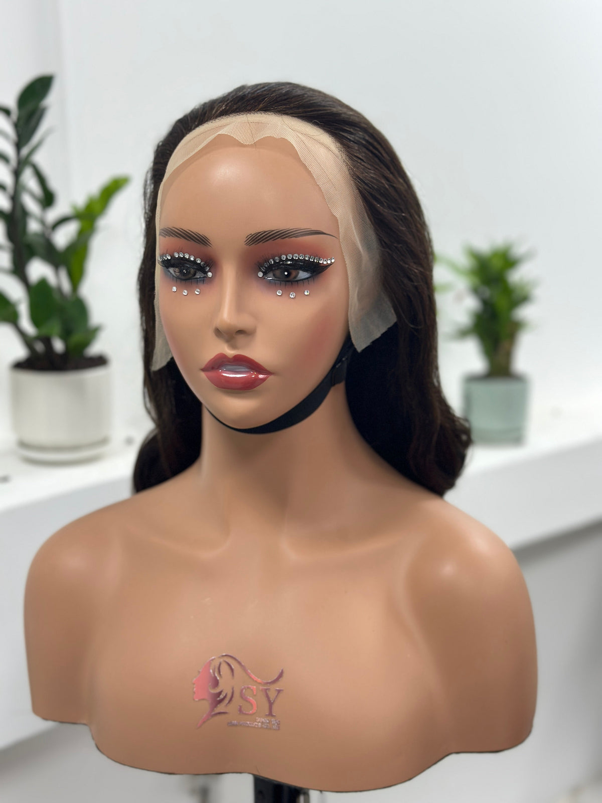 Worry Freeshop dark brown loose body wave 13x4 lace front wig front view