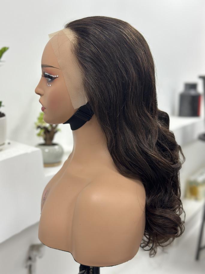 Worry Freeshop dark brown body wave lace front human hair wig side view
