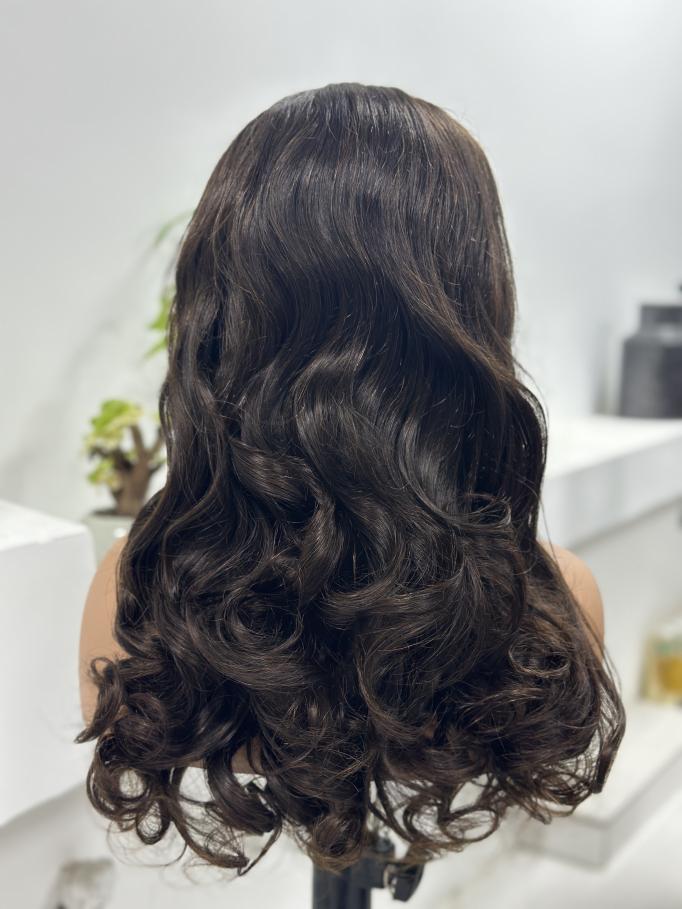 Worry Freeshop dark brown body wave lace front wig back view
