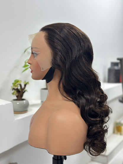 Worry Freeshop dark brown body wave human hair wig side view