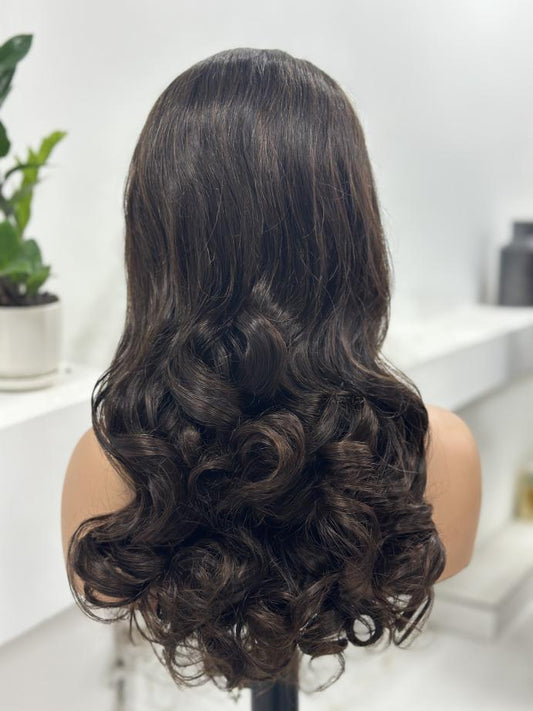 Worry Freeshop dark brown loose body wave human hair wig back view