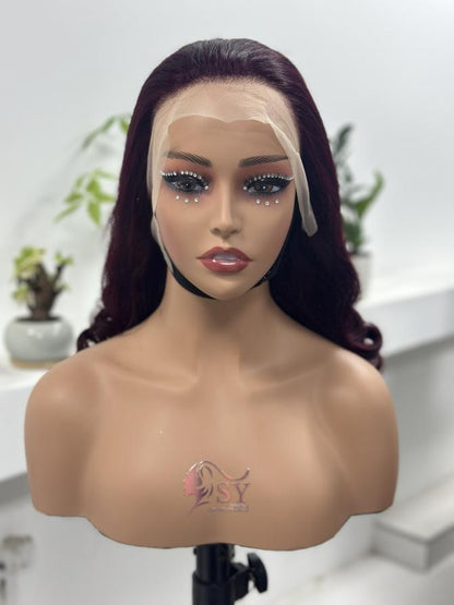Worry Freeshop deep burgundy body wave 13x4 lace front wig front view