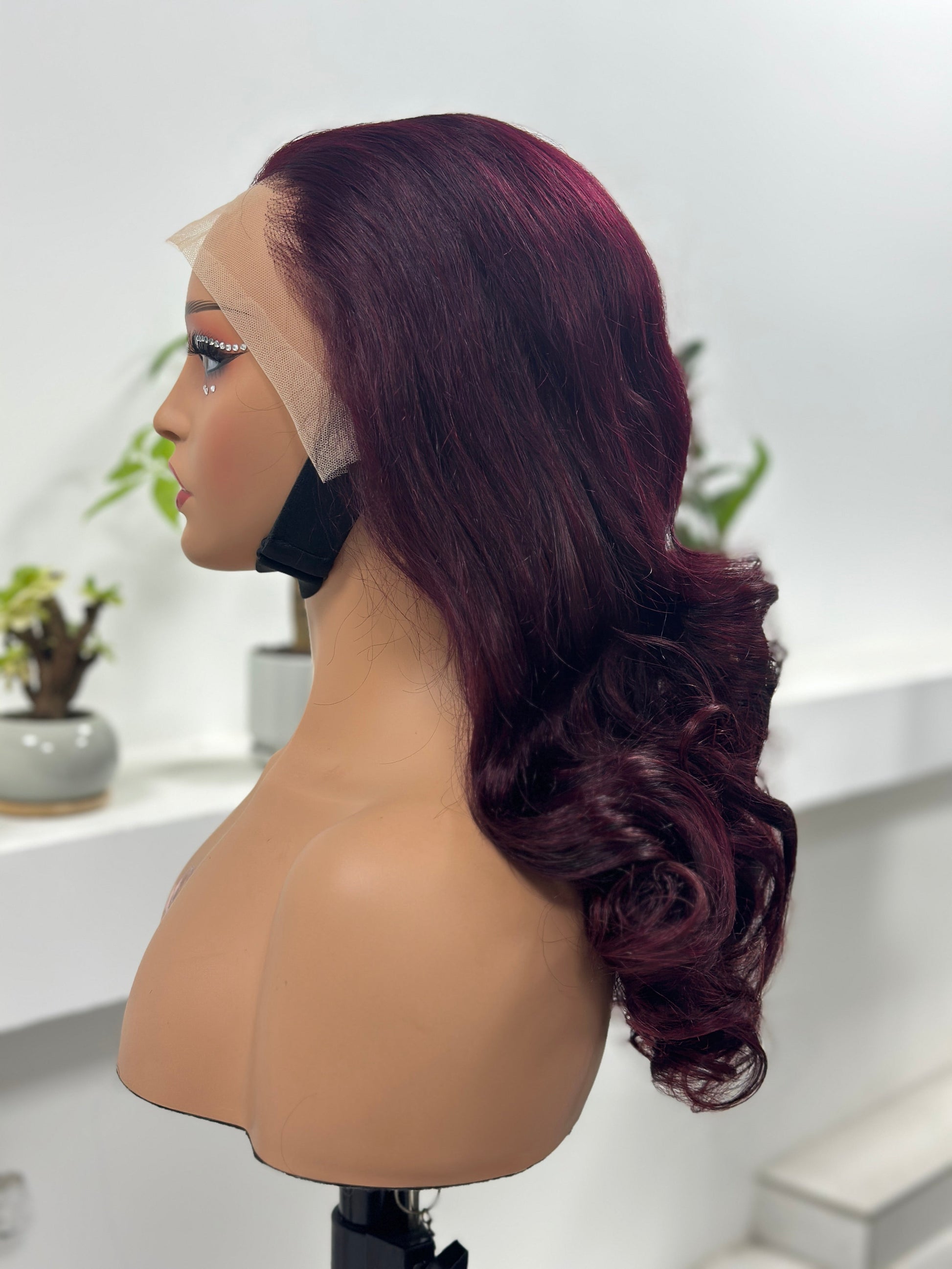 Worry Freeshop deep burgundy body wave lace front human hair wig side view