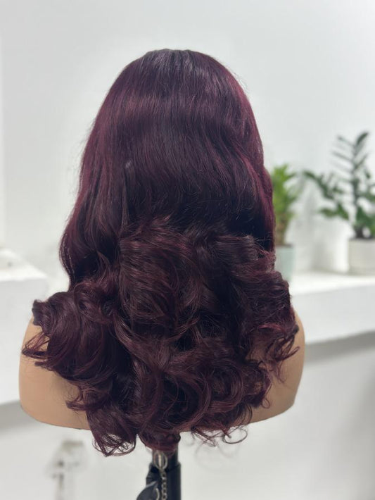 Worry Freeshop deep burgundy body wave human hair wig back view