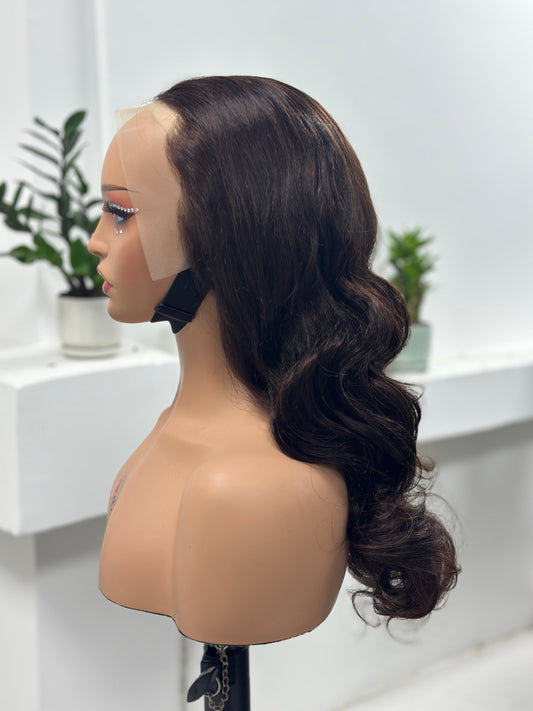 Worry Freeshop espresso brown body wave lace front human hair wig side view