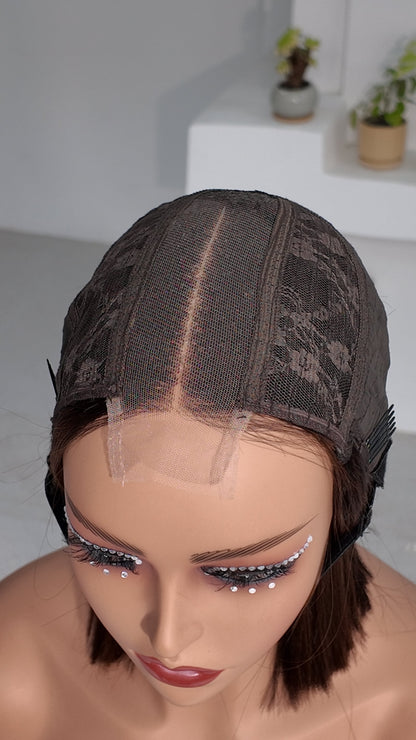 2x6 lace closure cap construction of Worry Freeshop ginger orange bob human hair wig