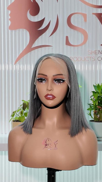 Worry Freeshop 10 Inch 13x4 Lace Straight Bob Human Hair Wig ¨C Gray