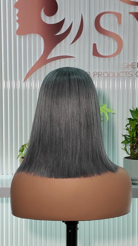 Worry Freeshop 10 Inch 13x4 Lace Straight Bob Human Hair Wig ¨C Gray