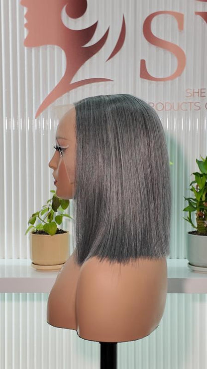 Worry Freeshop 10 Inch 13x4 Lace Straight Bob Human Hair Wig ¨C Gray