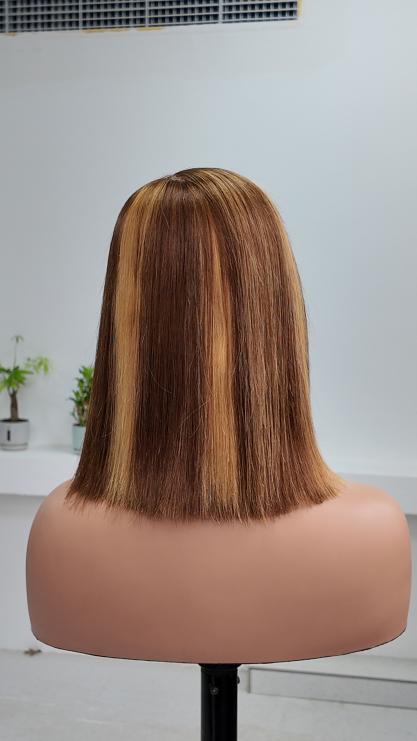 Worry Freeshop 10 inch honey blonde highlight 5x5 lace straight bob wig back view