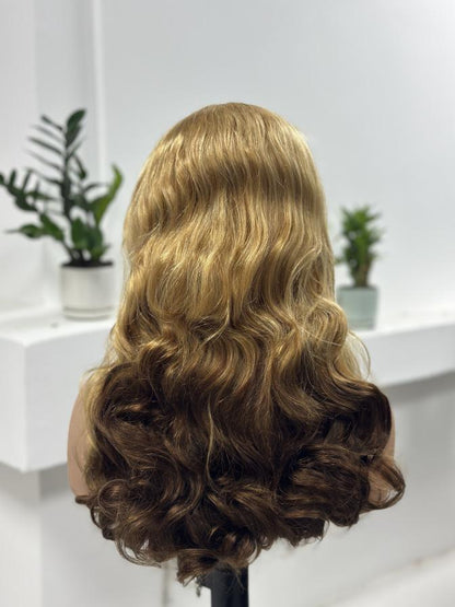 Worry Freeshop honey blonde ombre body wave human hair wig back view