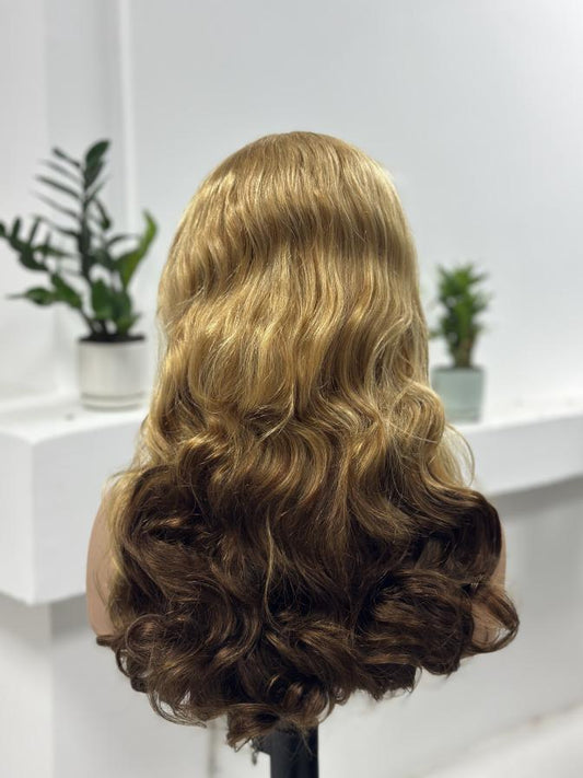 Worry Freeshop honey blonde ombre body wave human hair wig back view