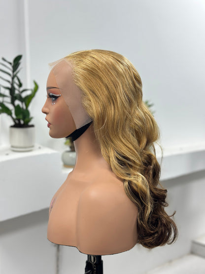 Worry Freeshop honey blonde ombre body wave lace front wig side view