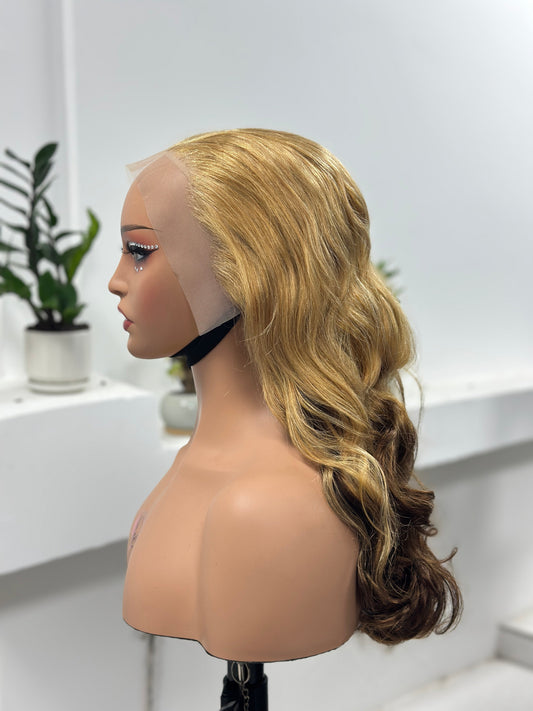 Worry Freeshop honey blonde ombre body wave lace front wig side view