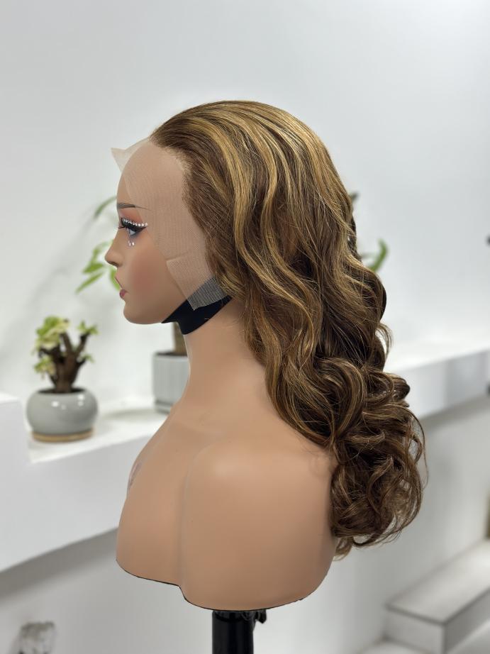 Worry Freeshop honey brown highlight 13x4 lace front wig side view