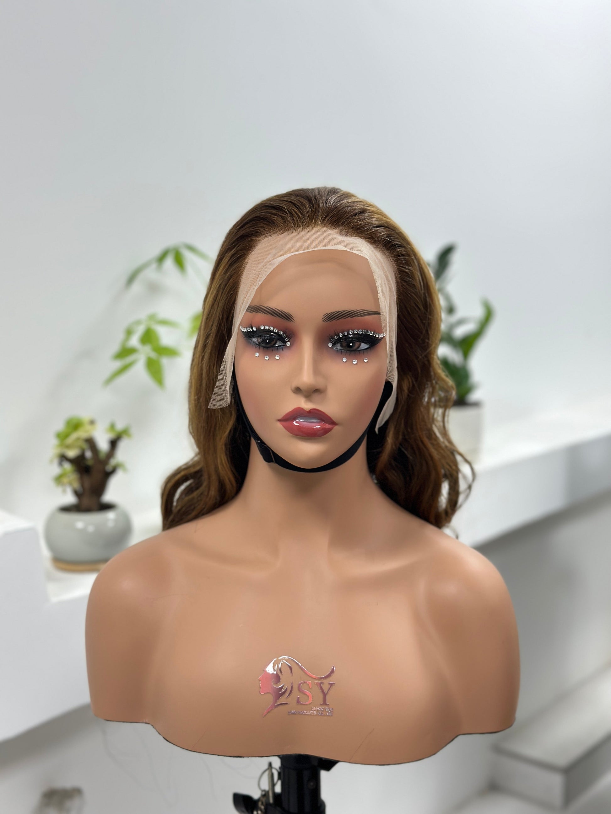 Worry Freeshop honey brown highlight curly lace front human hair wig front view