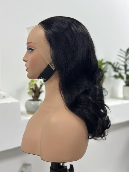 Worry Freeshop natural black body wave lace front human hair wig side view