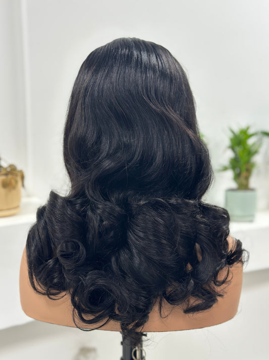 Worry Freeshop natural black body wave human hair wig back view