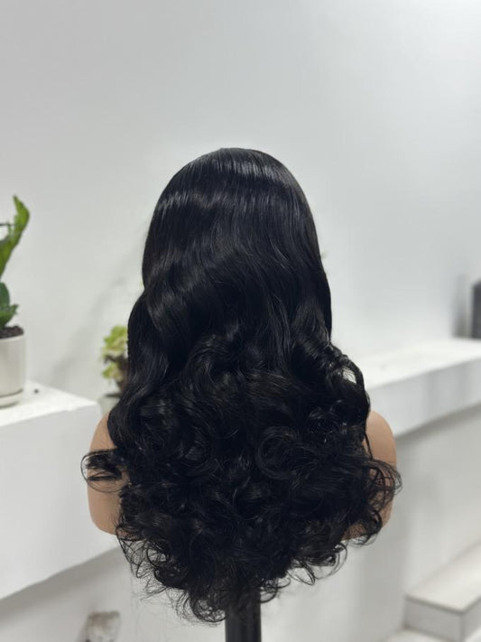 Worry Freeshop natural black body wave lace front wig back view