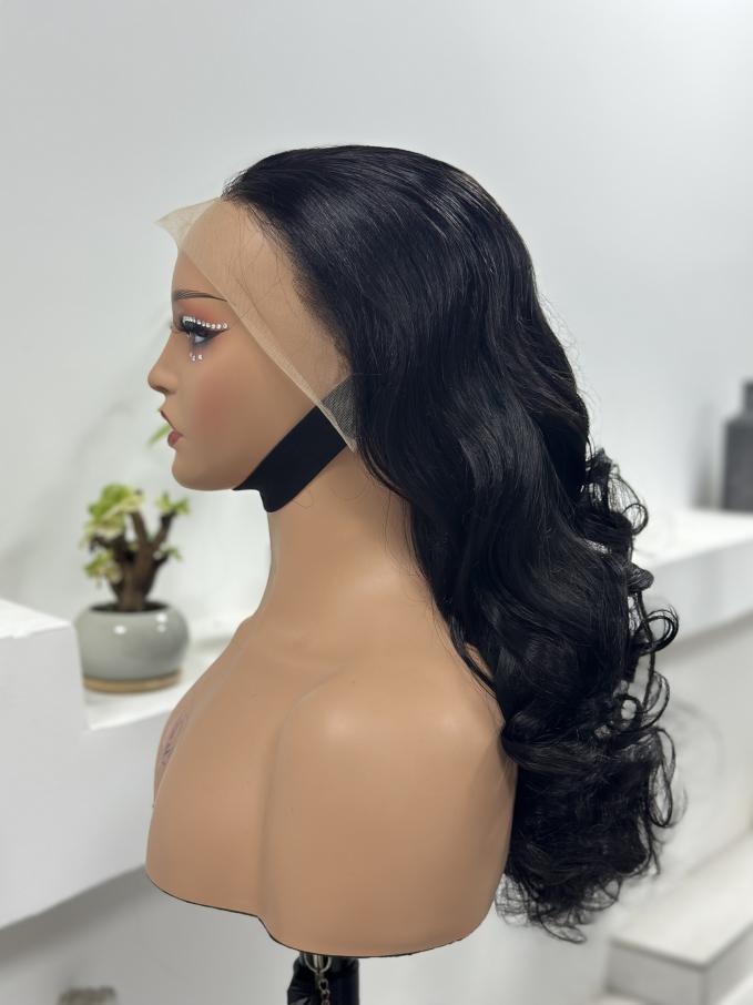 Worry Freeshop natural black body wave human hair wig side view