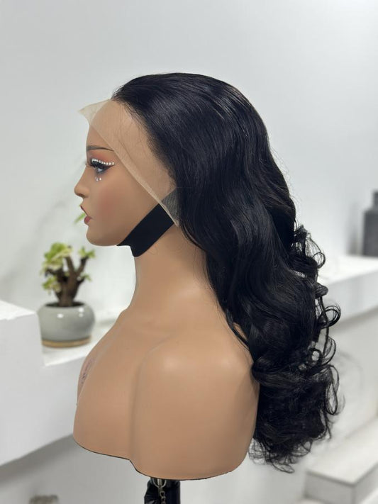 Worry Freeshop natural black body wave human hair wig side view