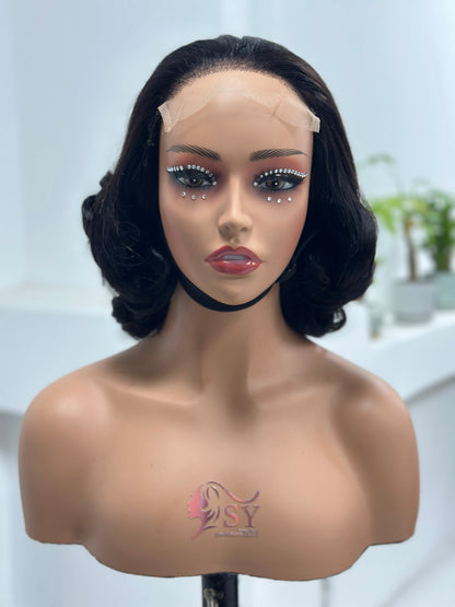 Front view of Worry Freeshop natural black loose curl human hair wig