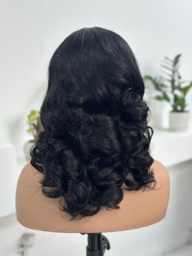 Worry Freeshop natural curly lace front wig back view with soft curls