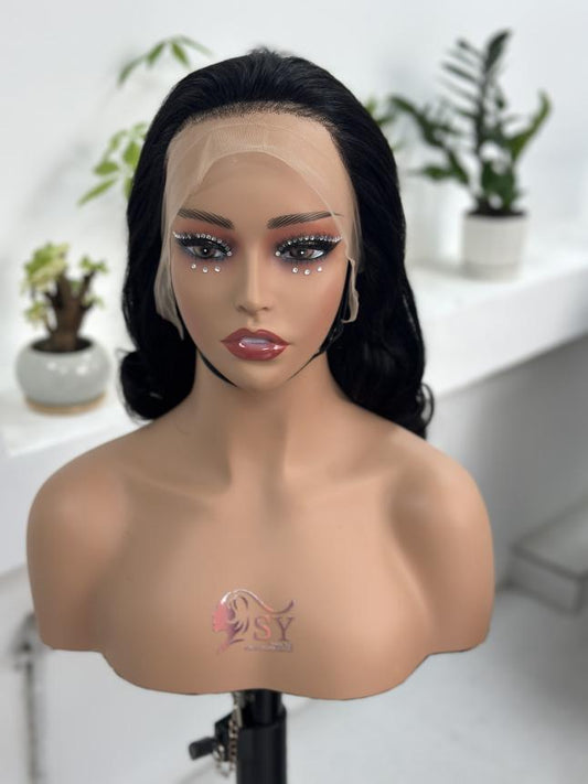 Worry Freeshop natural curly 13x4 lace wig front view natural black