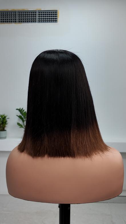 Worry Freeshop 10 inch ombre brown 5x5 lace straight bob wig back view