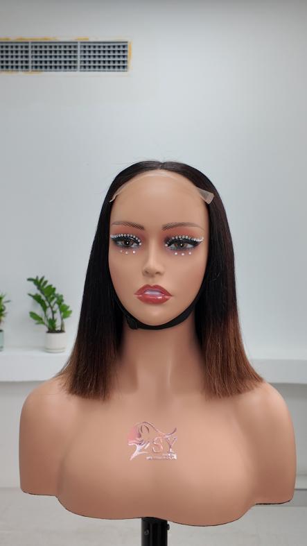 Worry Freeshop 10 inch ombre brown 5x5 lace straight bob human hair wig front view