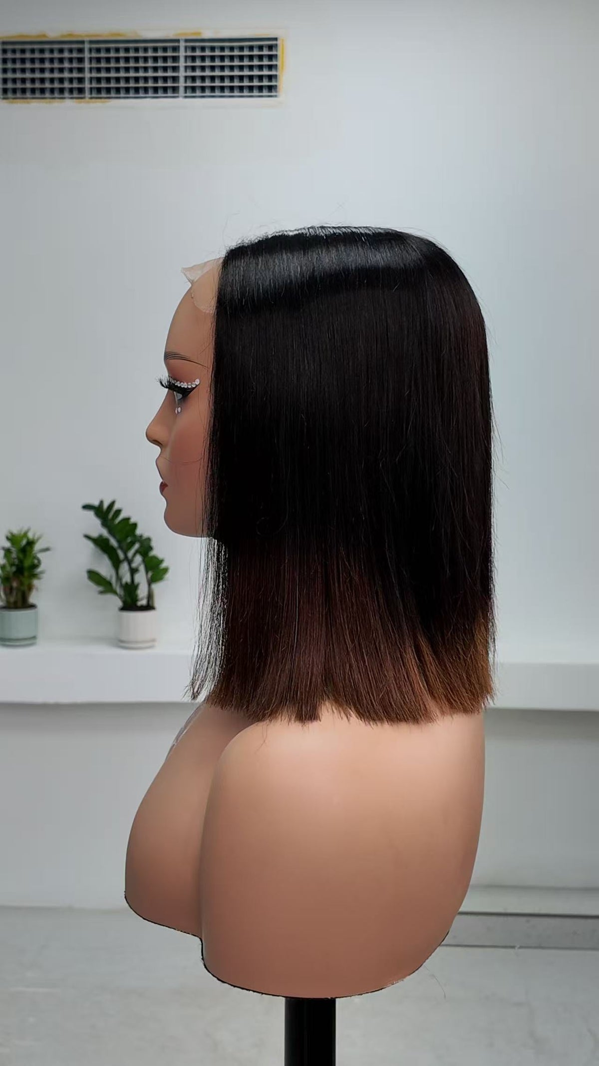 Worry Freeshop 10 inch ombre brown 5x5 lace straight bob human hair wig side view