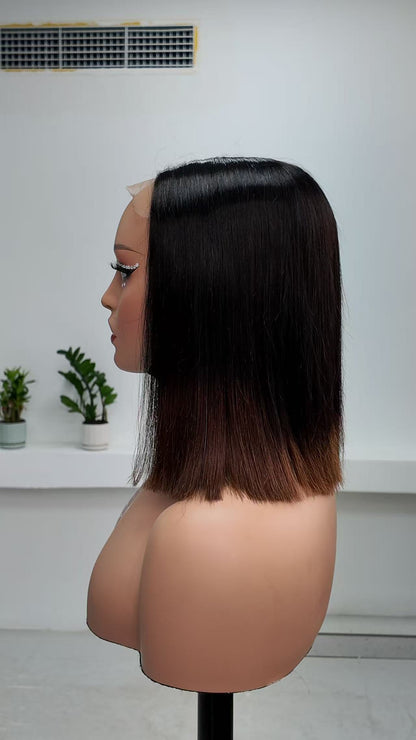 Worry Freeshop 10 inch ombre brown 5x5 lace straight bob human hair wig side view