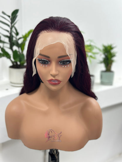 Worry Freeshop wine red loose body wave 13x4 lace front wig front view
