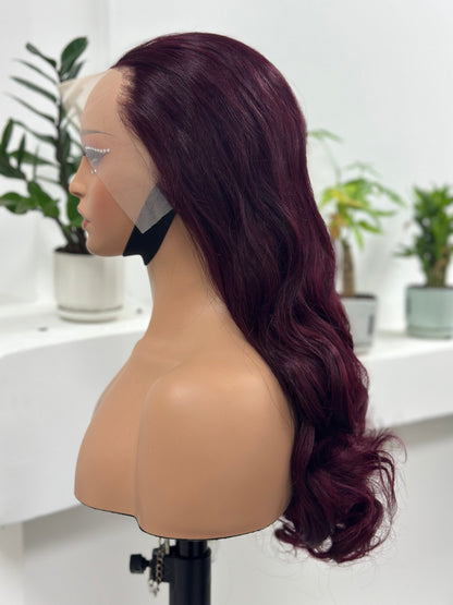 Worry Freeshop wine red body wave lace front human hair wig side view