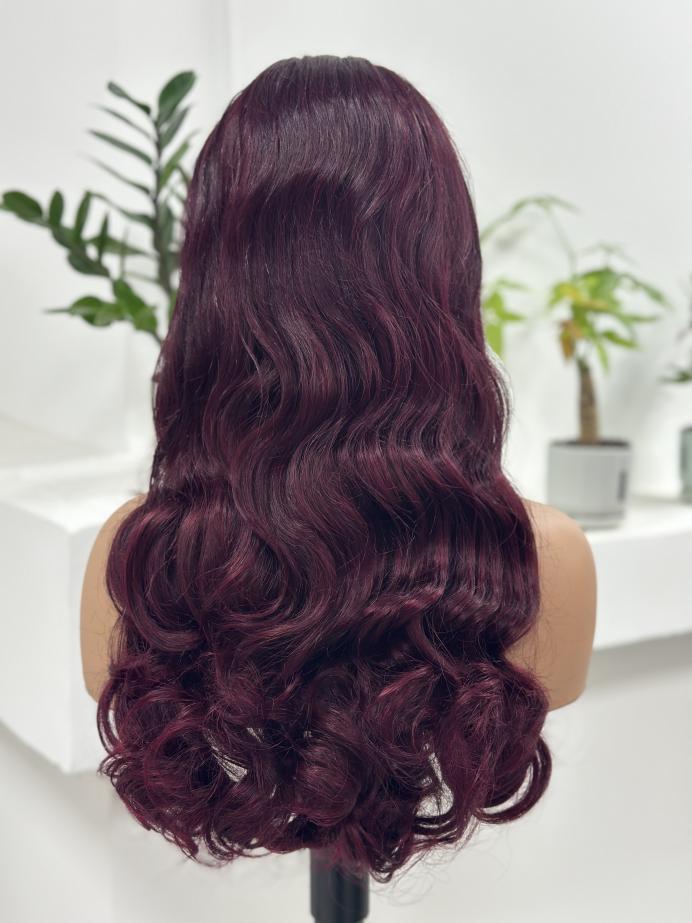 Worry Freeshop wine red loose body wave human hair wig back view