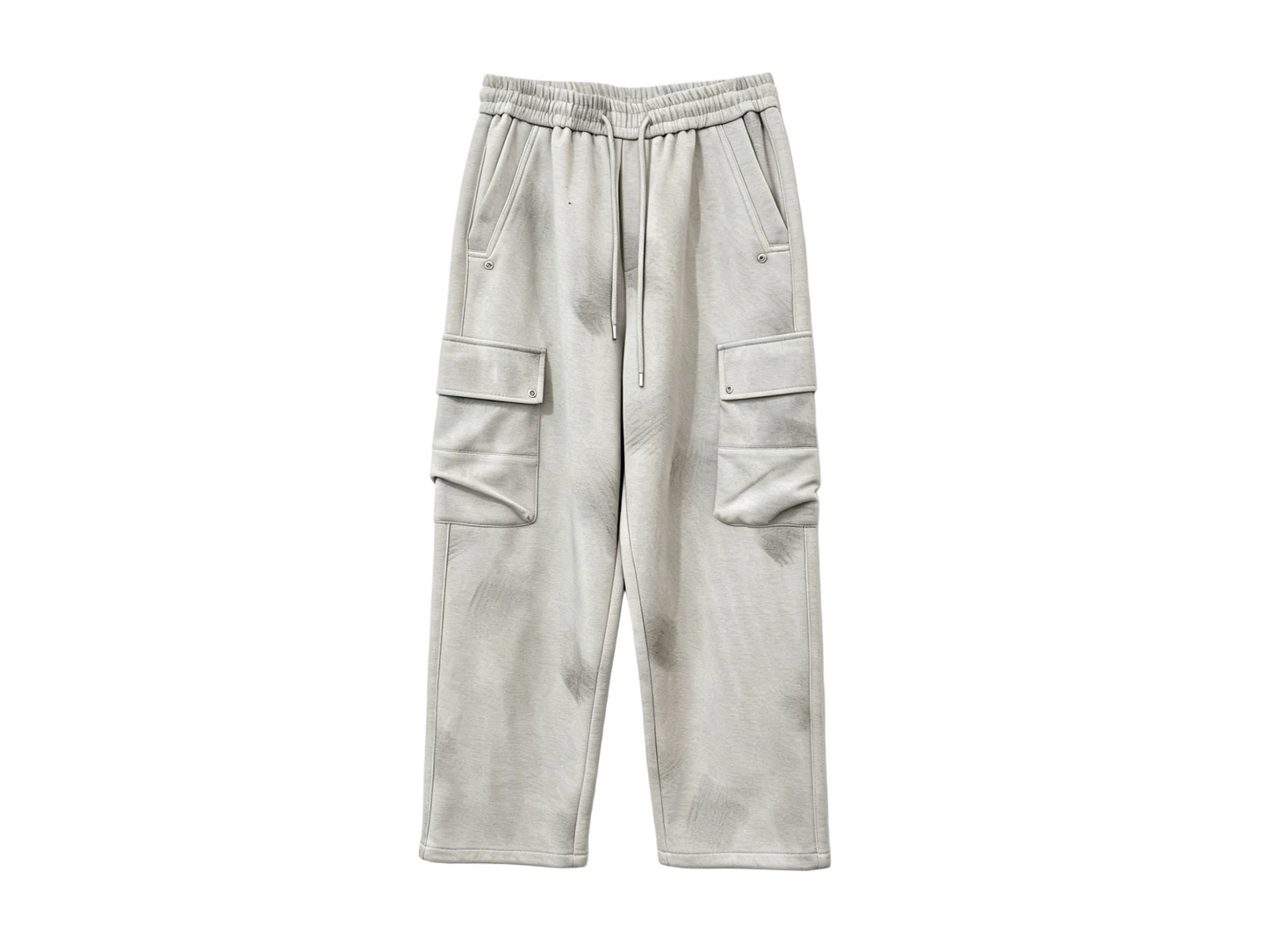Wholesale heather grey wide-leg cargo sweatpants with oversized utility pockets