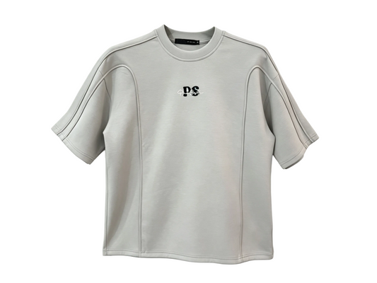Light gray relaxed-fit T-shirt with raised piping and curved panel seams