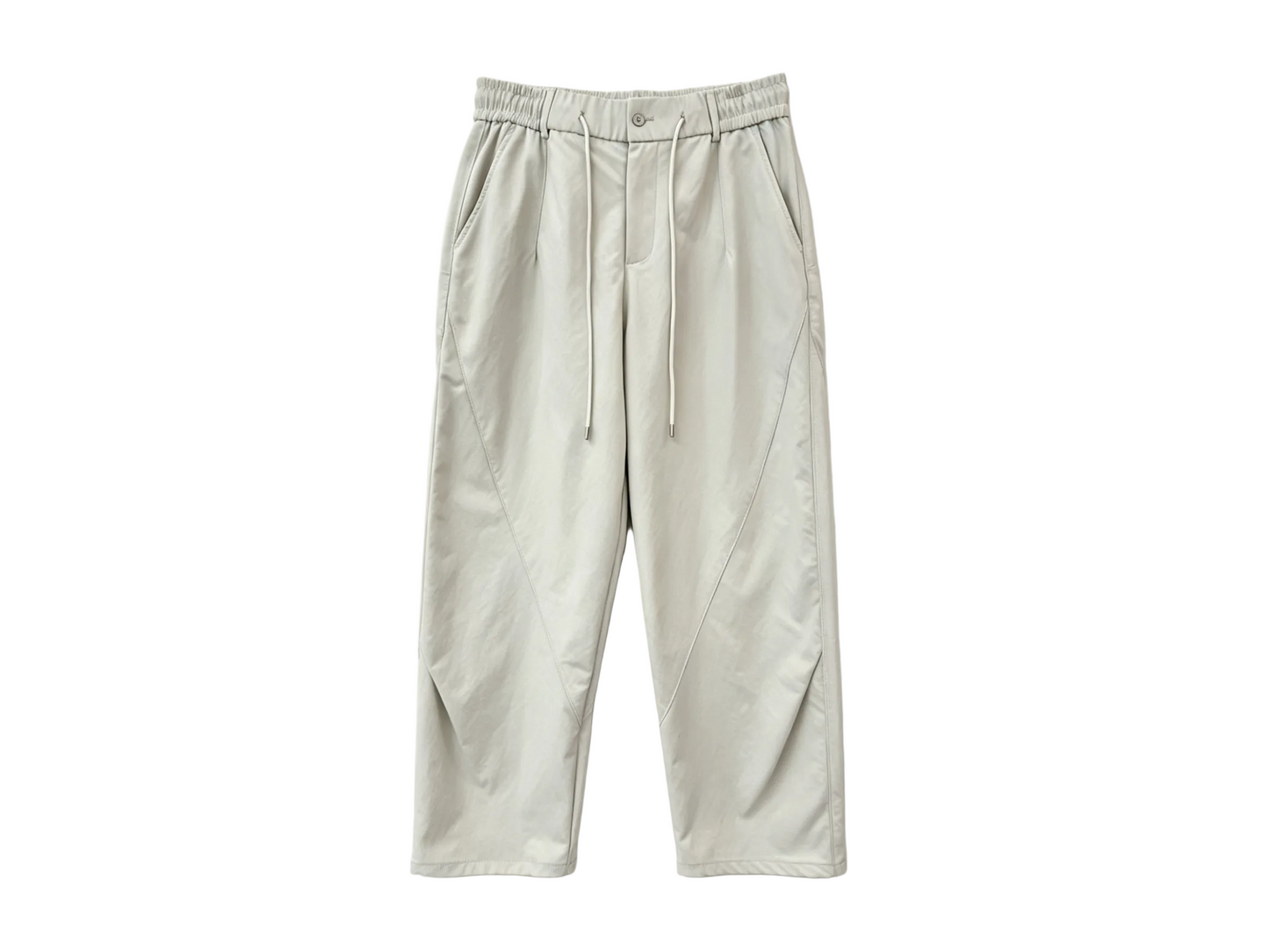 Wholesale light grey curved-seam wide-leg drawstring casual pants